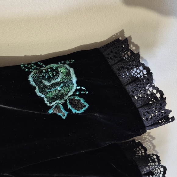 Nanette Lepore Gypsy Rose Black Velvet Tie Lace Ruffle Aplique Beads Jacket Sz 6 - Picture 5 of 13